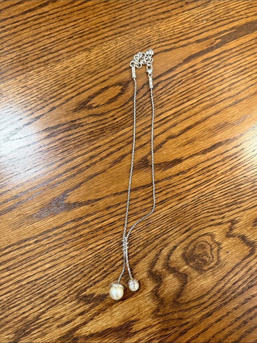 Brighton Silver Lariat Necklace with White Pearl Drops